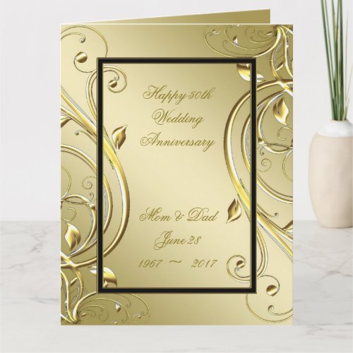 Flourish Gold Black 50th Anniversary 85 x 11 Card