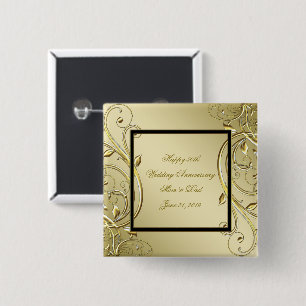 Flourish Gold Black 50th Wedding Anniversary Button