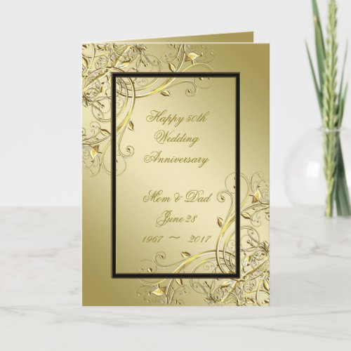 Flourish Gold Black 50th Wedding Anniversary Card