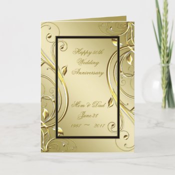 Flourish Gold Black 50th Wedding Anniversary Card by CreativeCardDesign at Zazzle