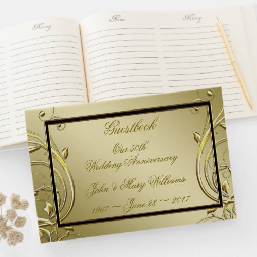 Flourish Gold Black 50th Wedding Anniversary Guest Book