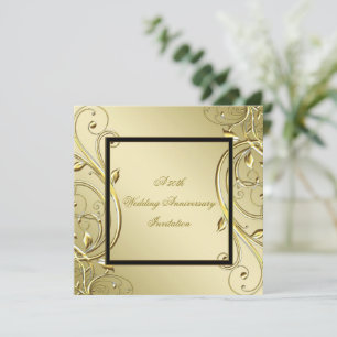 Flourish Gold Black 50th Wedding Anniversary Invitation