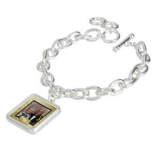 Flourish Gold Black 50th Wedding Anniversary Photo Bracelet