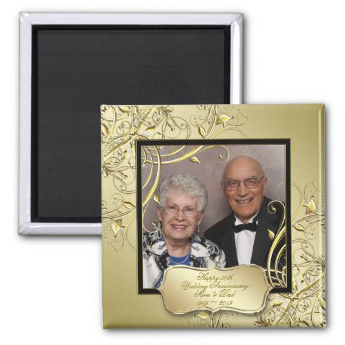 Flourish Gold Black 50th Wedding Anniversary Photo Magnet