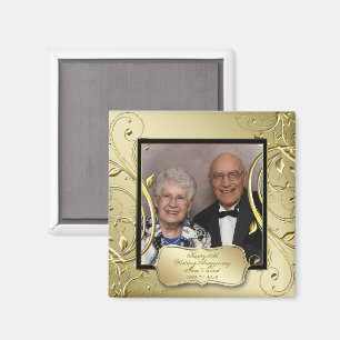 Flourish Gold Black 50th Wedding Anniversary Photo Magnet