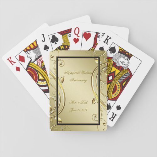 Flourish Gold Black 50th Wedding Anniversary Playing Cards