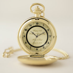 Flourish Gold Black 50th Wedding Anniversary Pocket Watch