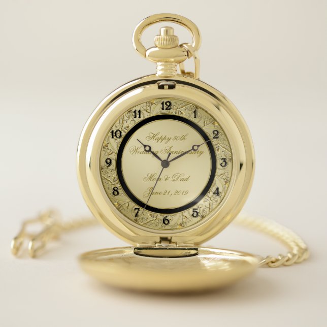 Flourish Gold Black 50th Wedding Anniversary Pocket Watch (Inside)