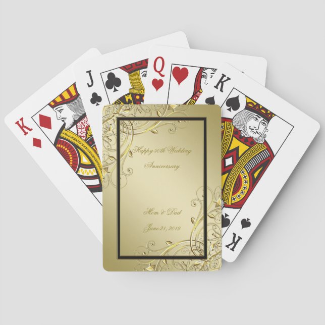 Flourish Gold Black 50th Wedding Anniversary Poker Cards (Back)