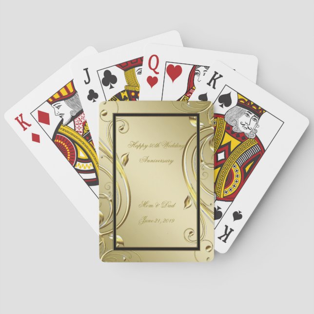 Flourish Gold Black 50th Wedding Anniversary Poker Cards (Back)