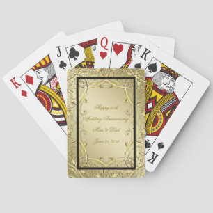 Flourish Gold Black 50th Wedding Anniversary Poker Cards