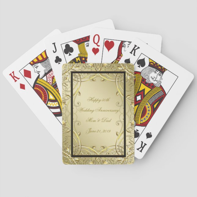 Flourish Gold Black 50th Wedding Anniversary Poker Cards (Back)
