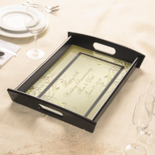 Flourish Gold Black 50th Wedding Anniversary Serving Tray