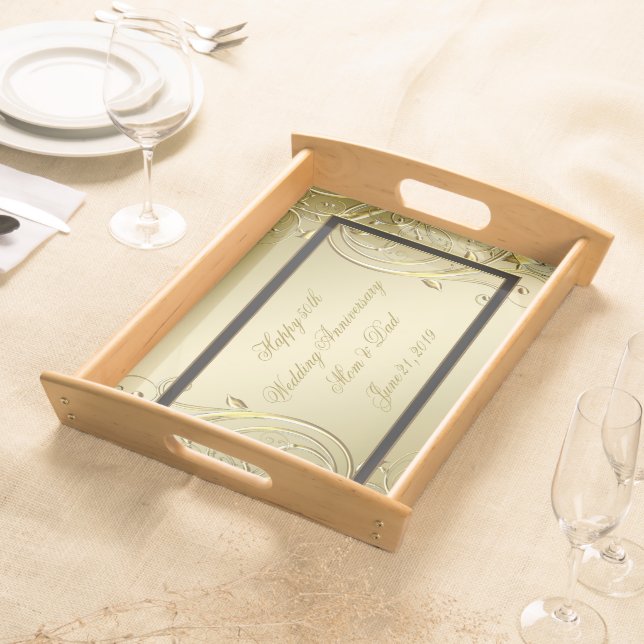 Flourish Gold Black 50th Wedding Anniversary Serving Tray (Front)