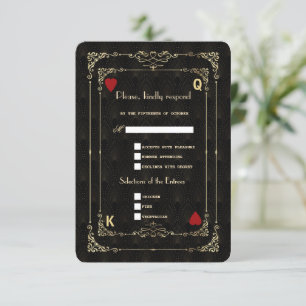 Flourish Gold Black Art Deco Vegas Poker Wedding RSVP Card