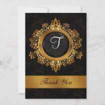 flourish gold monogram wedding thank you invitation