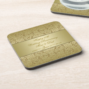 Flourish Golden 50th Wedding Anniversary Beverage Coaster