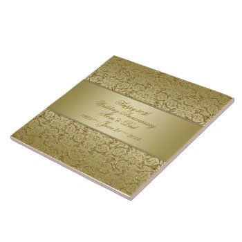 Flourish Golden 50th Wedding Anniversary Ceramic Tile by Digitalbcon at Zazzle