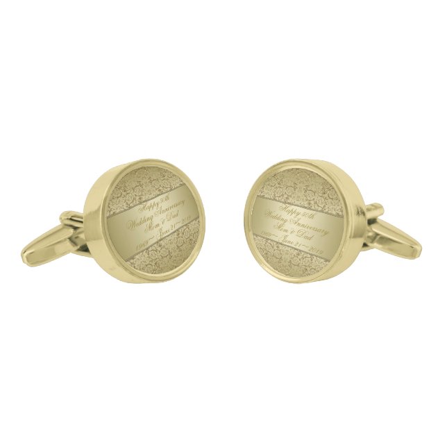 Flourish Golden 50th Wedding Anniversary Cufflinks (Angled)