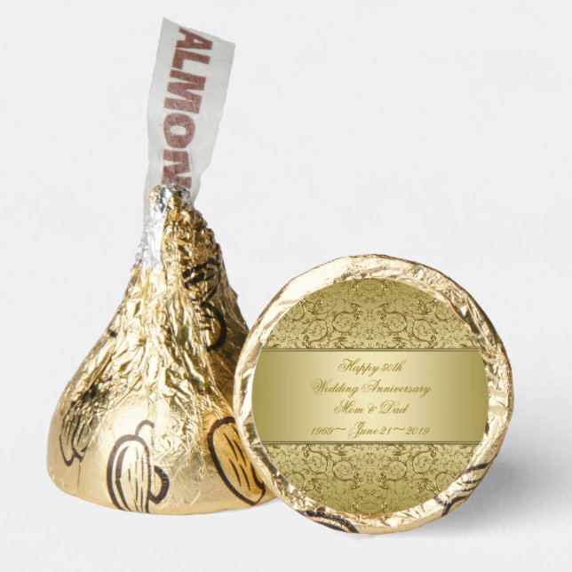 Flourish Golden 50th Wedding Anniversary Hershey®'s Kisses® (Front)