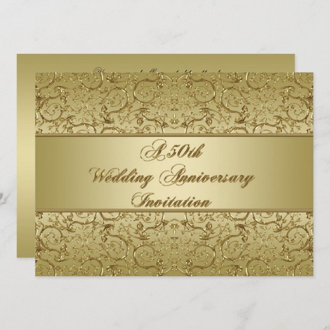 Flourish Golden 50th Wedding Anniversary Invitation (Front/Back)