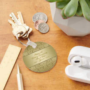 Flourish Golden 50th Wedding Anniversary Keychain