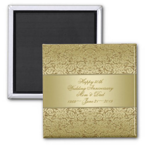 Flourish Golden 50th Wedding Anniversary Magnet