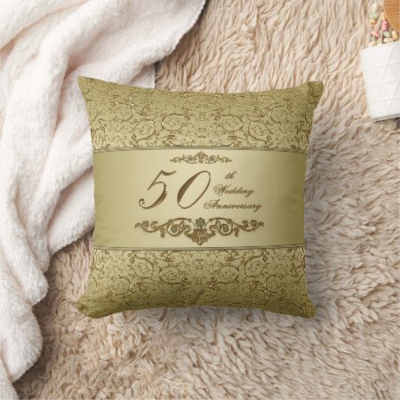 Flourish Golden 50th Wedding Anniversary Throw Pillow