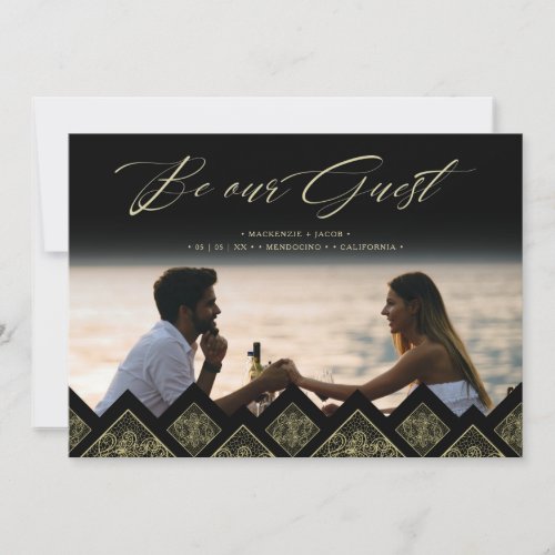 Flourish Golden Effect Ornament Photo Wedding  Save The Date