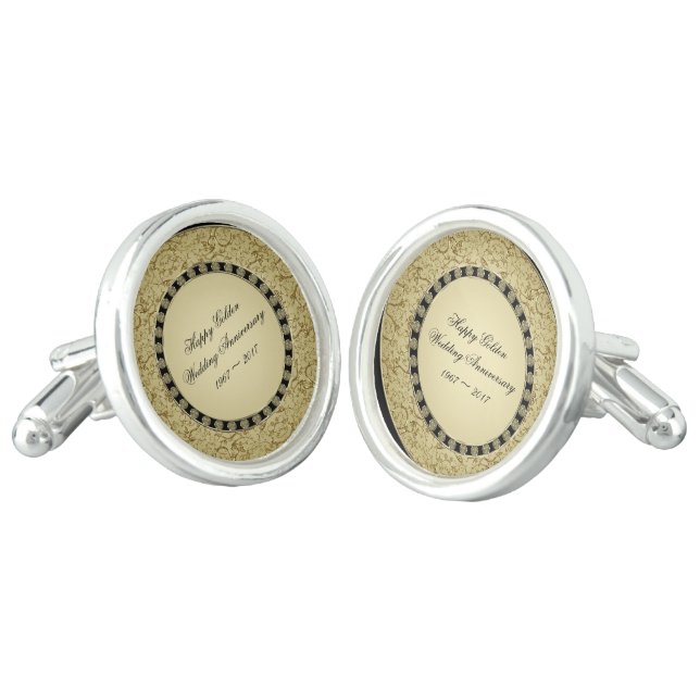 Flourish Golden Wedding Anniversary Cufflinks (Angled)