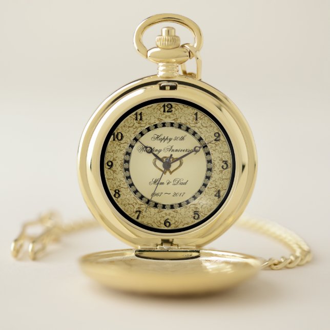 Flourish Golden Wedding Anniversary Pocket Watch (Inside)