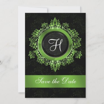 flourish green monogram wedding save the date