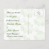 flourish green monogram wedding save the date announcement postcard (Back)