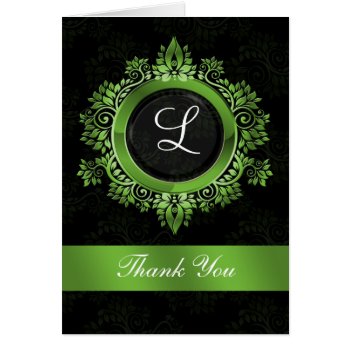 Flourish Green Monogram Wedding Thank You by blessedwedding at Zazzle