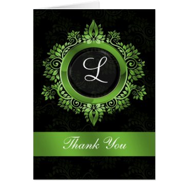 flourish green monogram wedding thank you