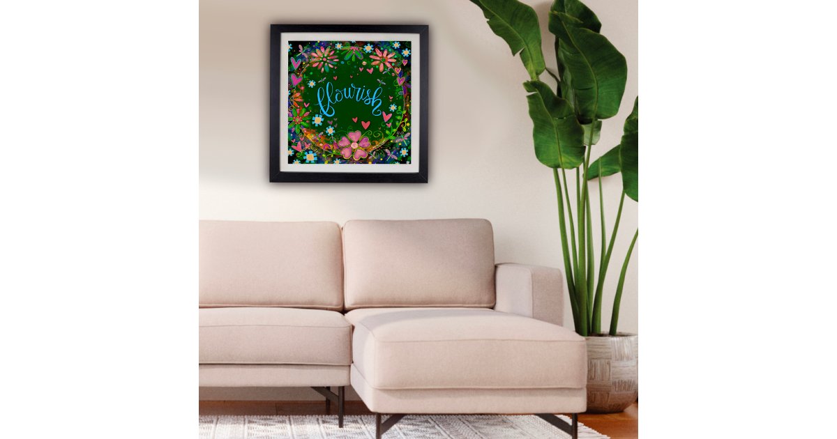 Flourish Green Pink Floral Pretty Inspiring Poster | Zazzle