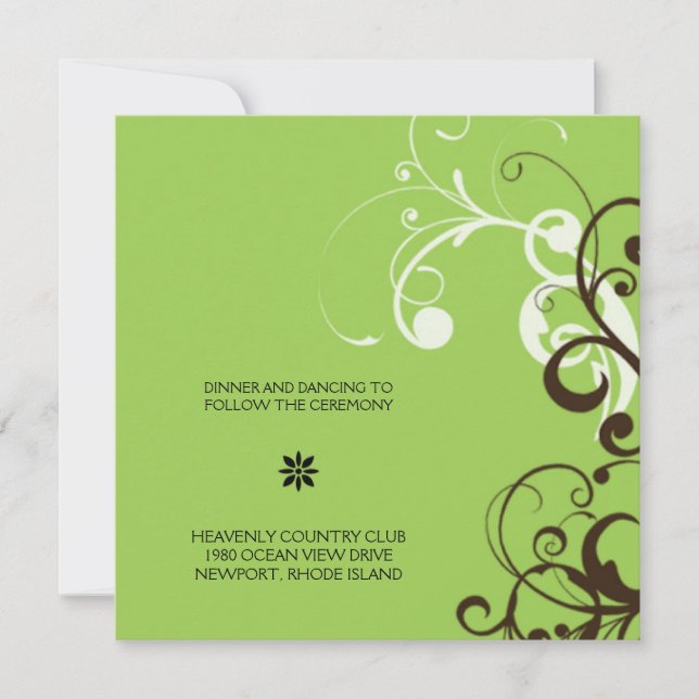 flourish; green reception invitation (Front)