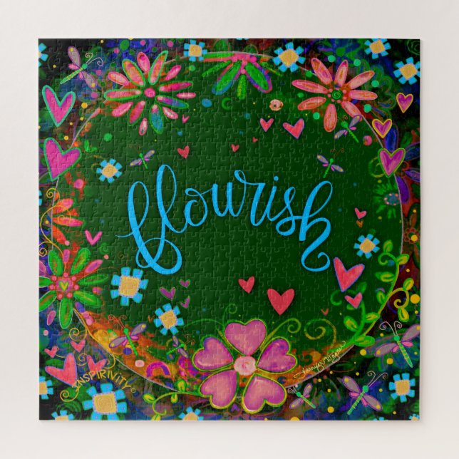 Flourish Hearts Flowers Fun Inspirivity Jigsaw Puzzle (Vertical)
