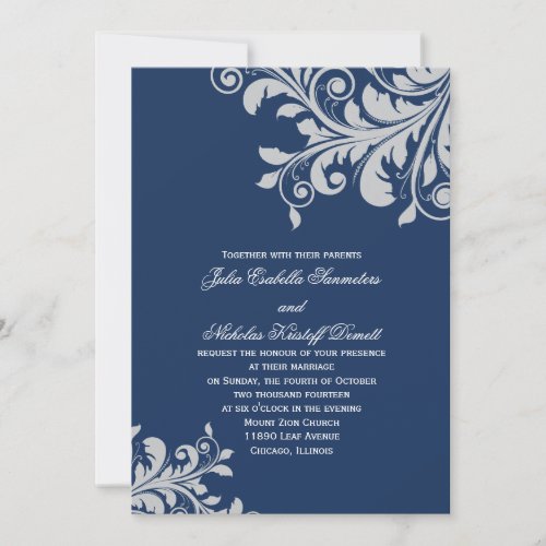 Flourish Invitation - blue &amp; silver