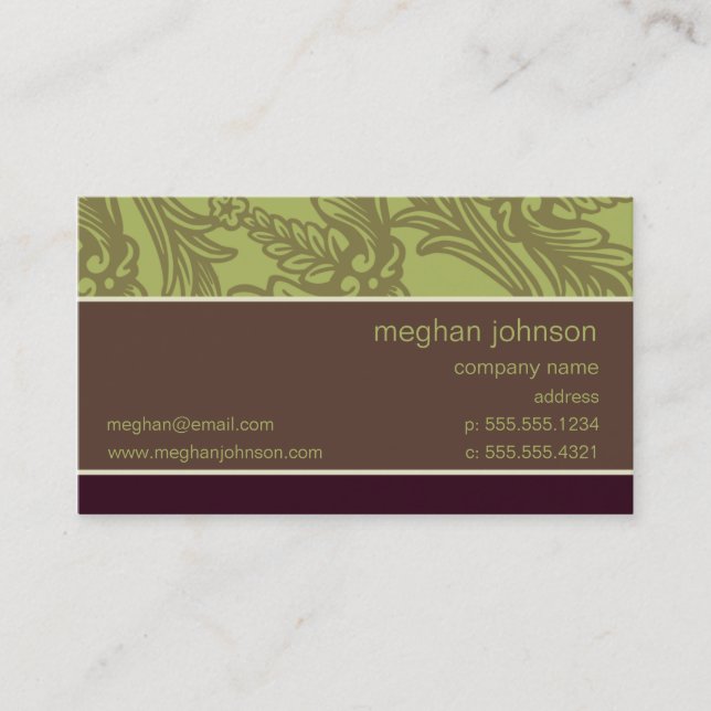 Flourish Olive Chic Business Card Template (Front)