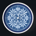 Flourish Ornate Vintage Decorative in Blue Wall Clock<br><div class="desc">This pretty blue and light blue round wall clock design has a vintage Art Deco / Art Nouveau early 20th-Century motif look. The leaf-like flourishes are in light blue, framed by a white circle with small squares to mark the time and an edge done in darker blue. It's an elegant,...</div>