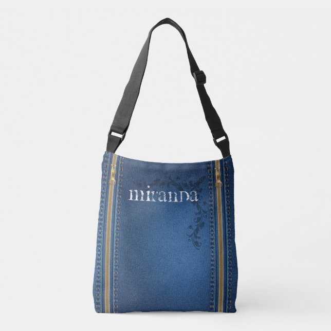 Flourish Painted Jeans Denim Crossbody Bag (Front)