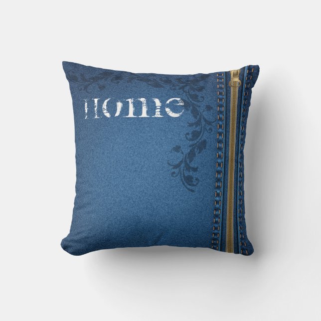 Flourish Painted Jeans Denim Throw Pillow (Front)