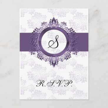 flourish purple monogram elegant wedding RSVP Invitation Postcard