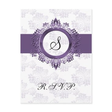 flourish purple monogram elegant wedding RSVP Invitation Postcard