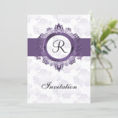 flourish purple monogram  wedding Invitations (Standing Front)