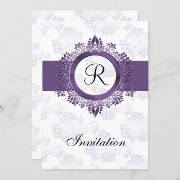 flourish purple monogram  wedding Invitations