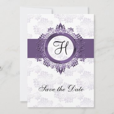 flourish purple monogram wedding save the date
