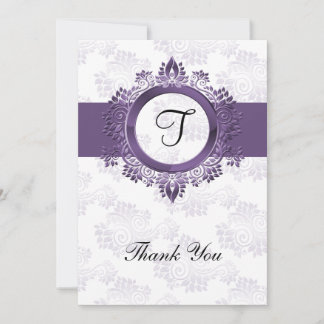 flourish purple monogram wedding thank you card