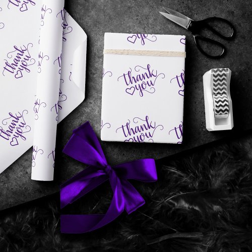 Flourish Purple Thank You  Radiant Orchid Heart Wrapping Paper
